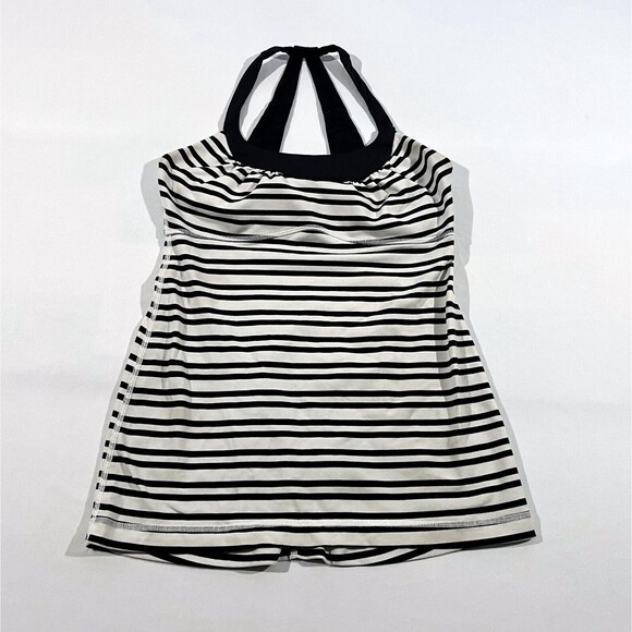 lululemon athletica Tops - Lululemon Shirt Womens 6 White Black Striped Scoop Me Up Built In Bra Tank Top